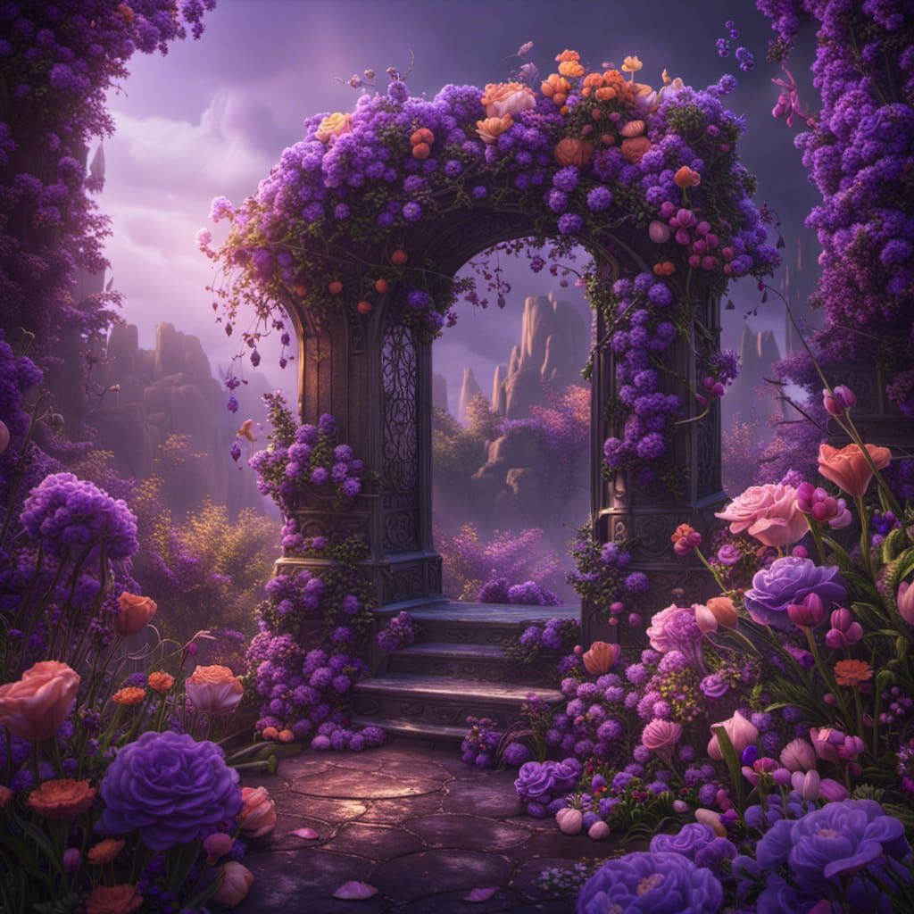Floral 'Nada' Letter in Violet, Detailed Matte Painting