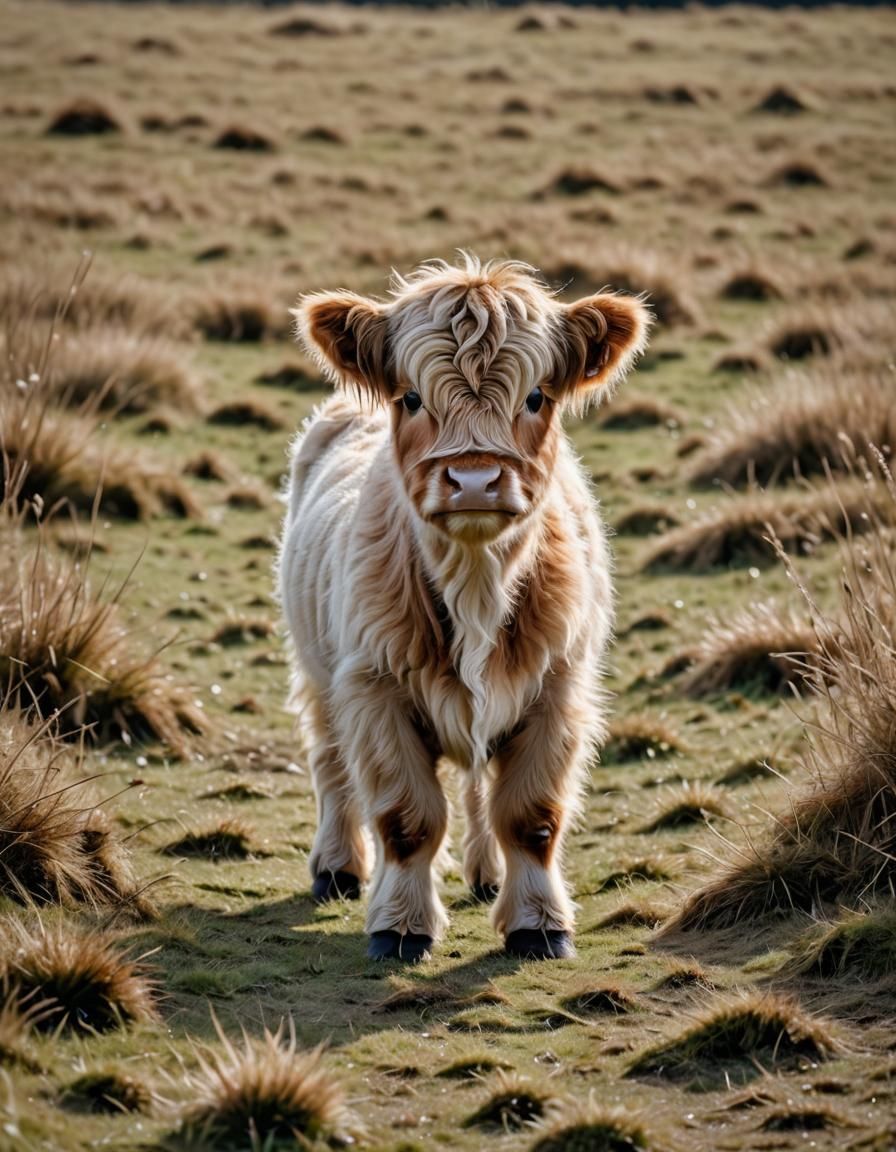 Adorable Fluffy White Highland Cow Calf