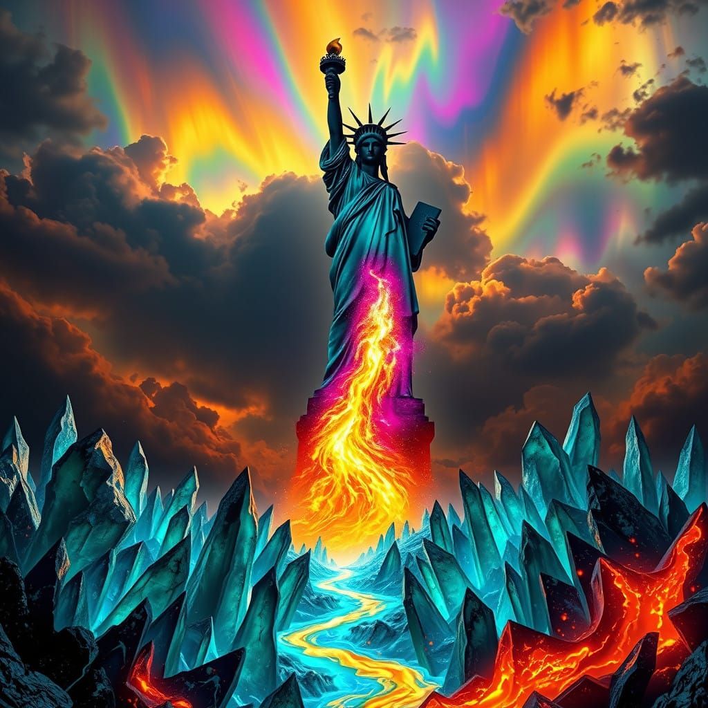 Chiaroscuro Statue of Liberty in Vibrant, Art Deco-Inspired ...
