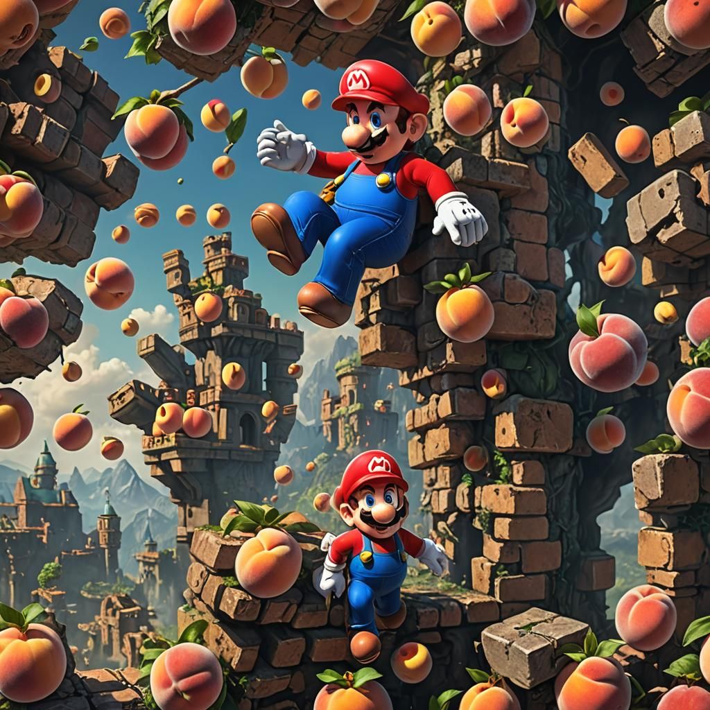 Mario Rizzing Up Peach: Detailed Matte Painting