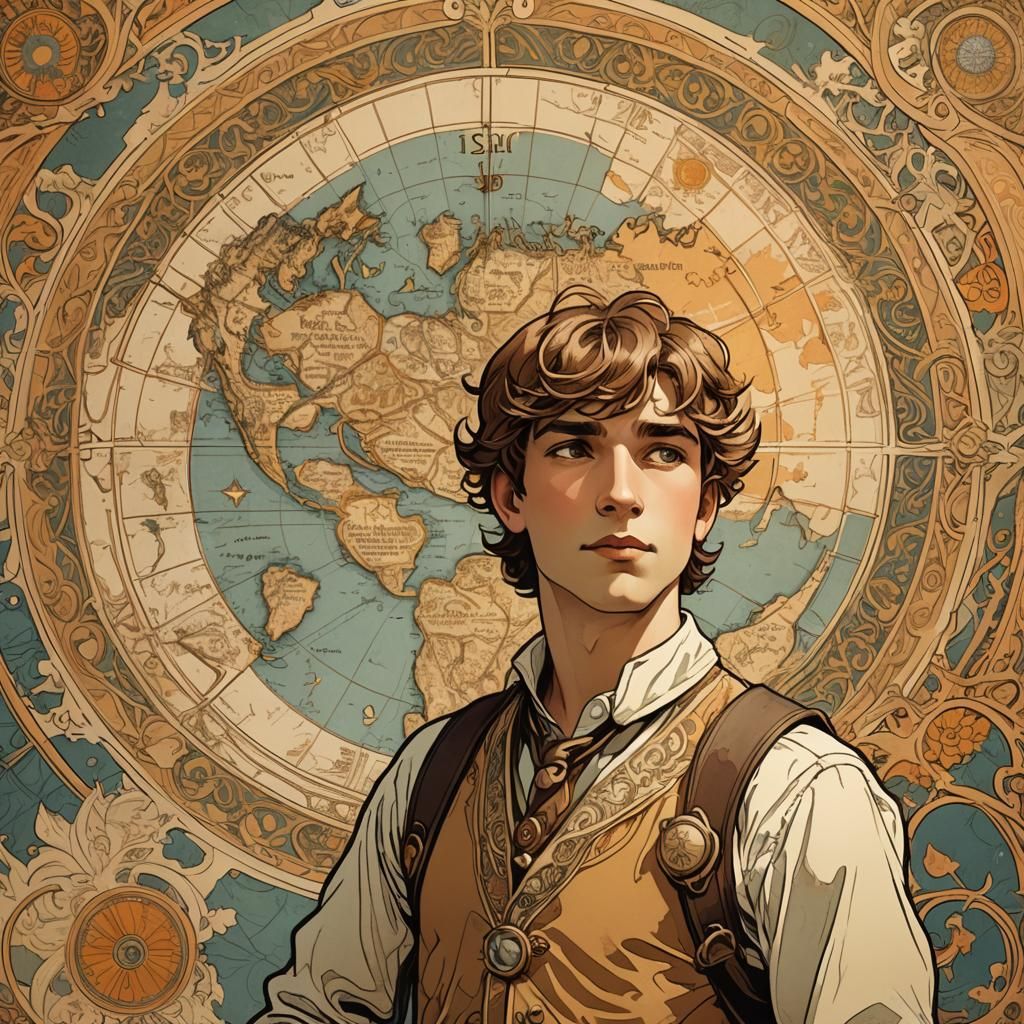 Art Nouveau Adventurer Poster with Golden Accents