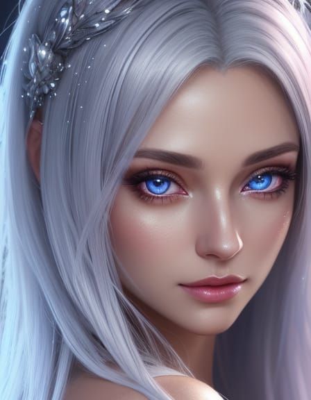 Radiant Silver-Haired Woman with Glowing Aura, Digital Art