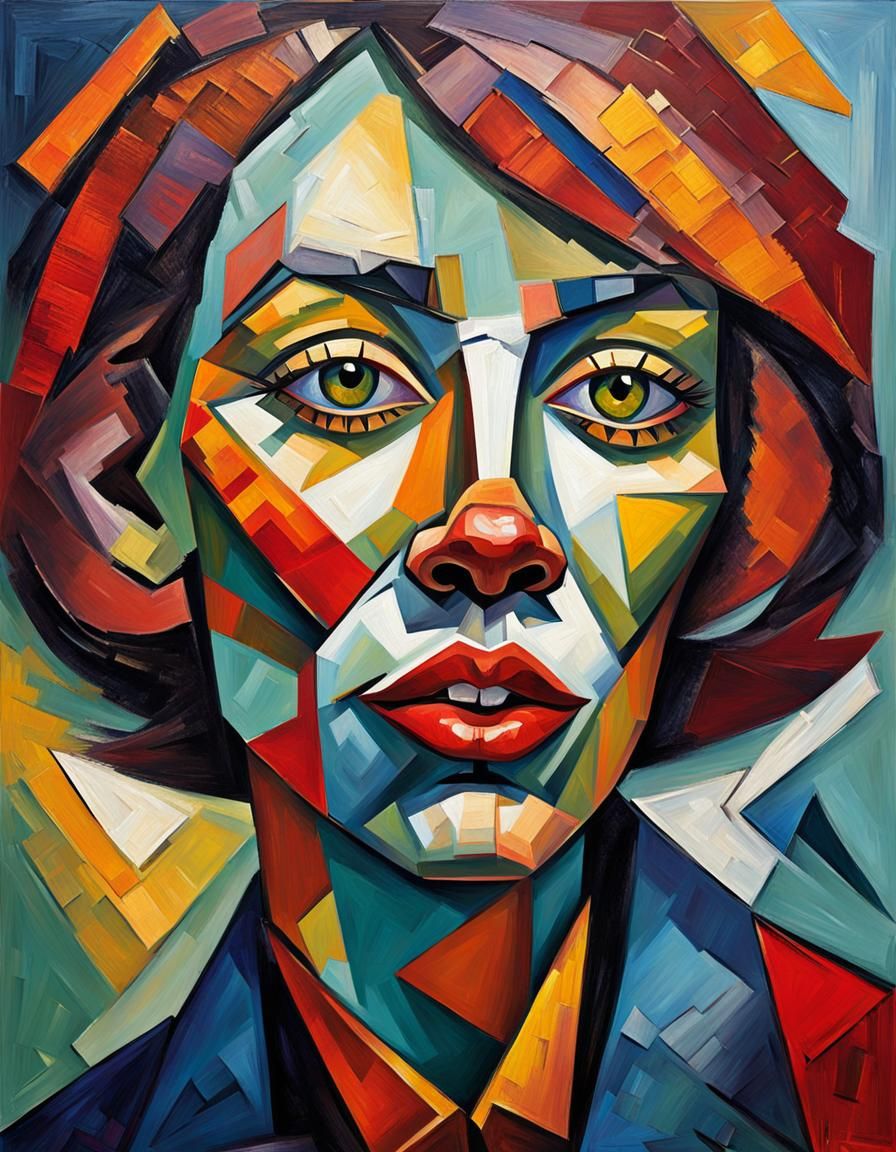 Geometric Cubist Portrait in Fauvist Style