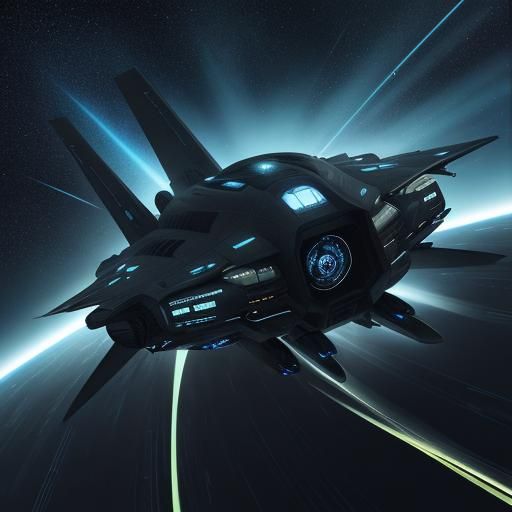 Futuristic Spaceship Soaring Through Starry Galaxy