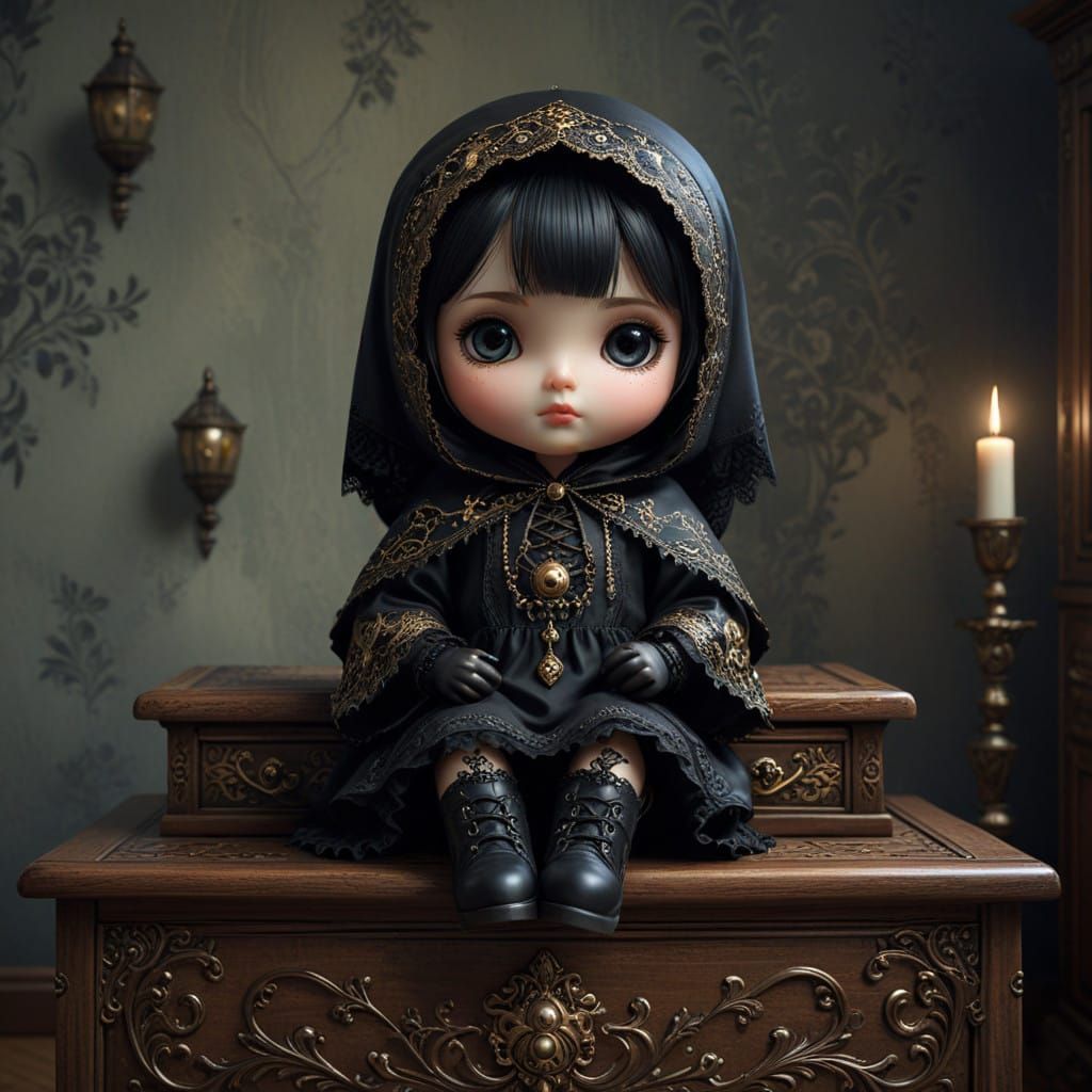 Gothic Matryoshka Doll Basks in Elegant Darkness