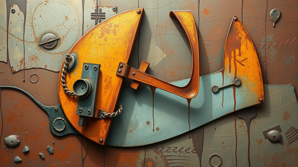 Surreal Cubist Painting of Rusty Melting Metal