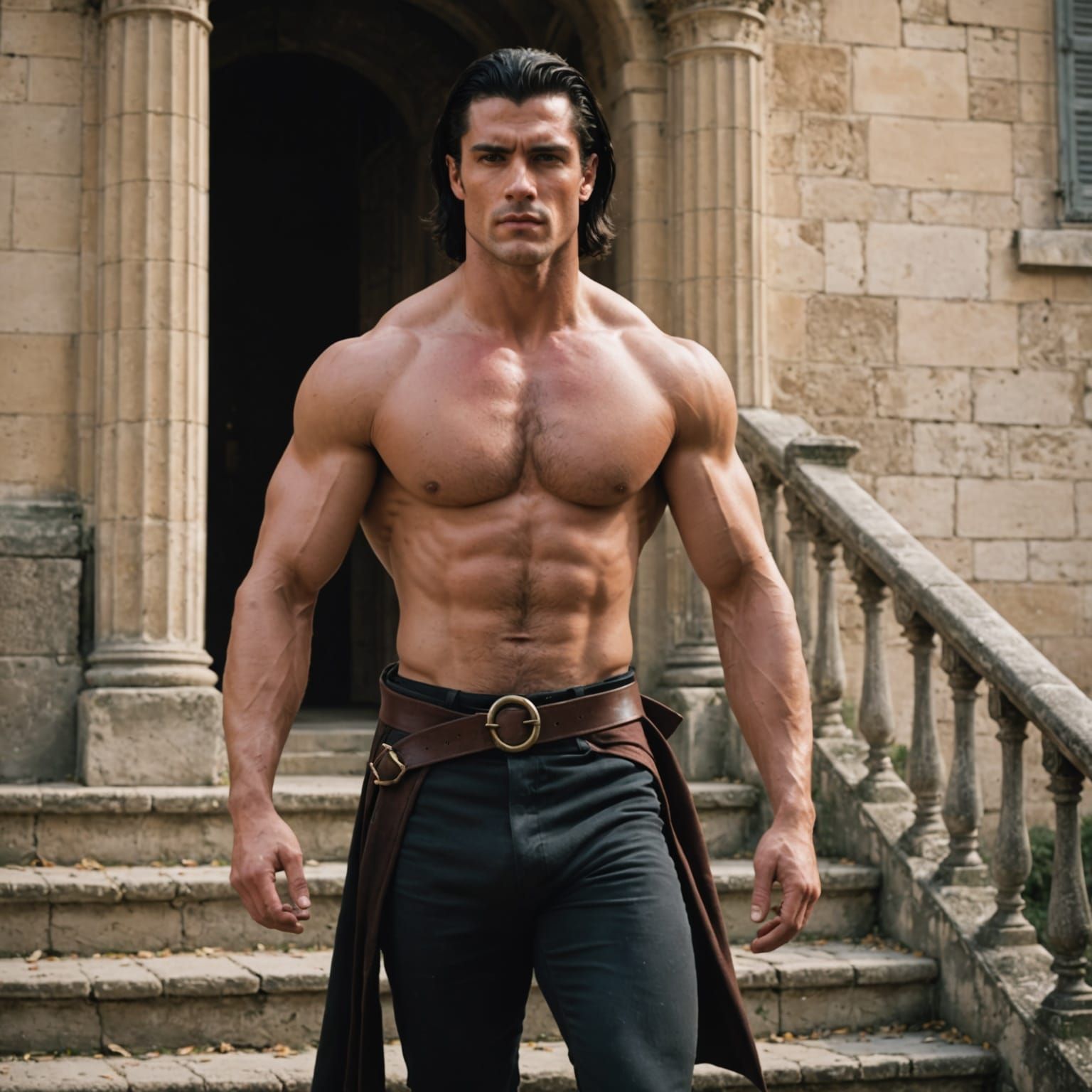 Muscular Gaston Ascends 18th Century Tower Staircase