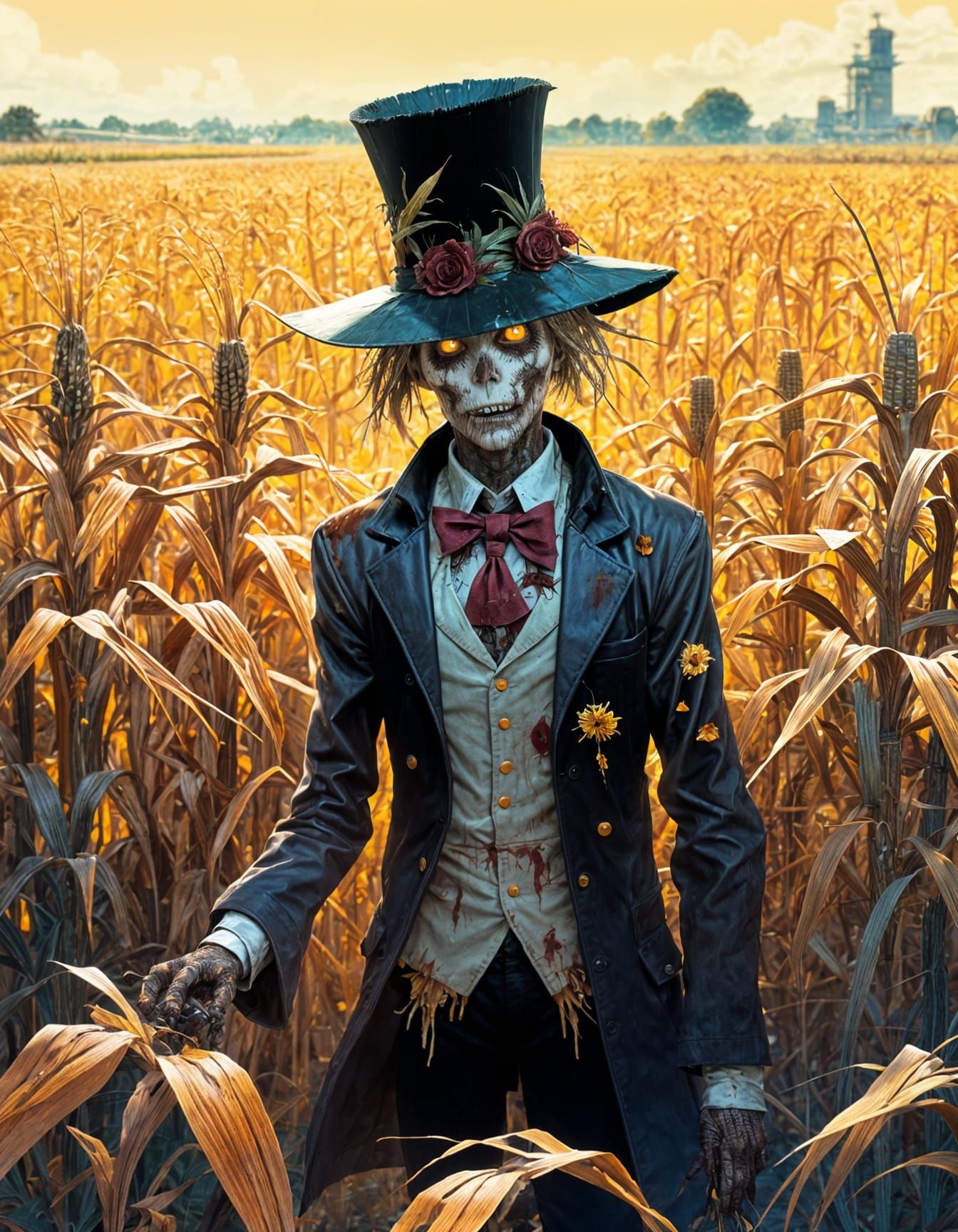 Zombie Scarecrow in Cornfield, Anime Style