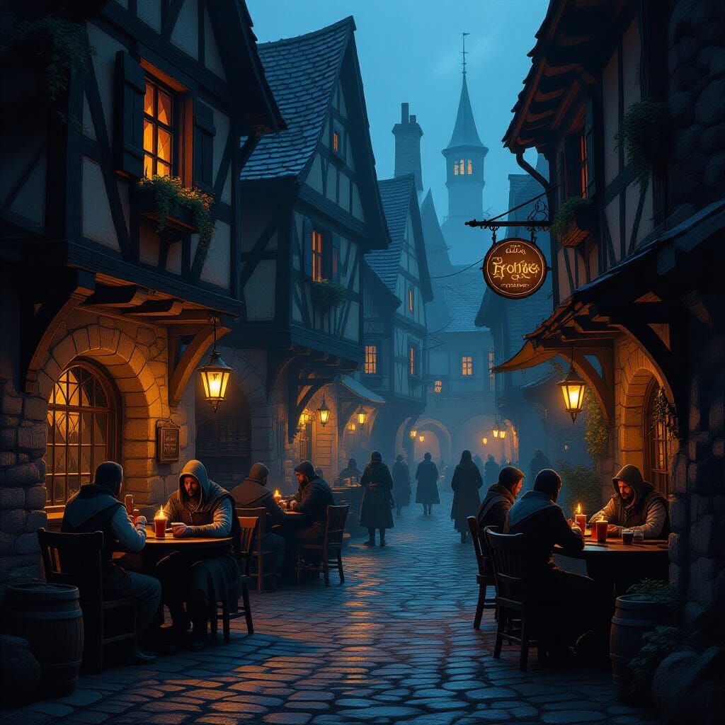 Medieval Tavern in Narrow Alleyways by Candlelight