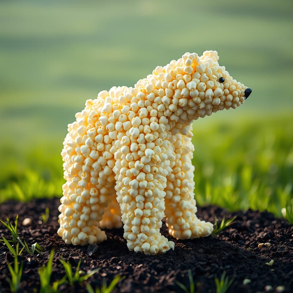 Popcorn Bear Sculpture in a Natural Landscape