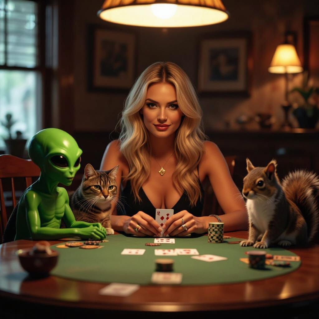 Characters Playing Cards in Cinematic Lighting