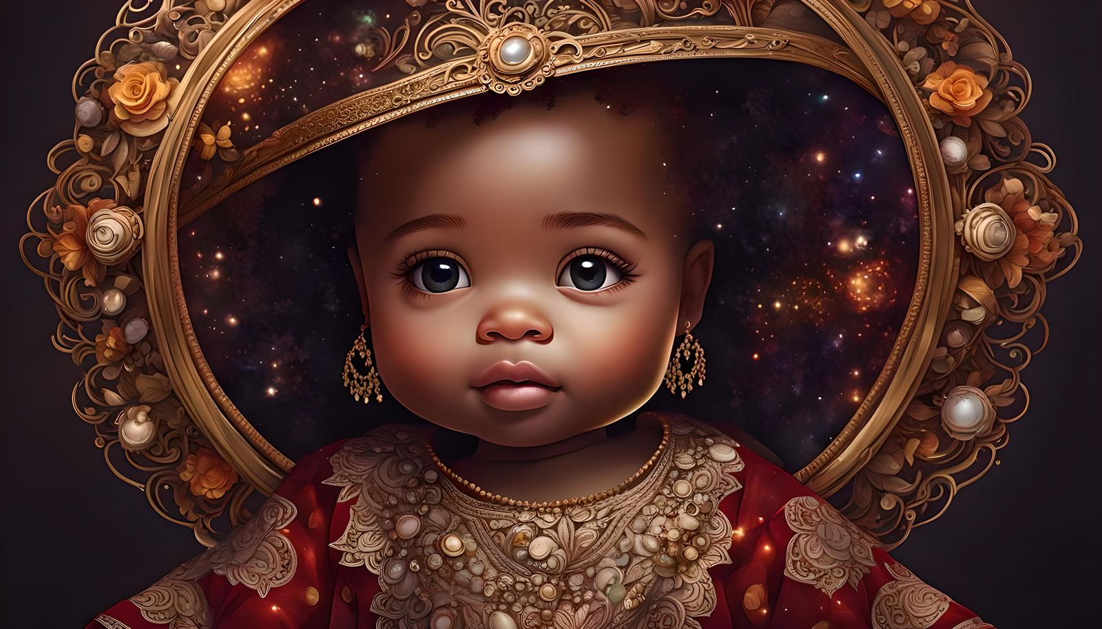 Adorable Baby with Cosmic Vibes in Hyperrealism