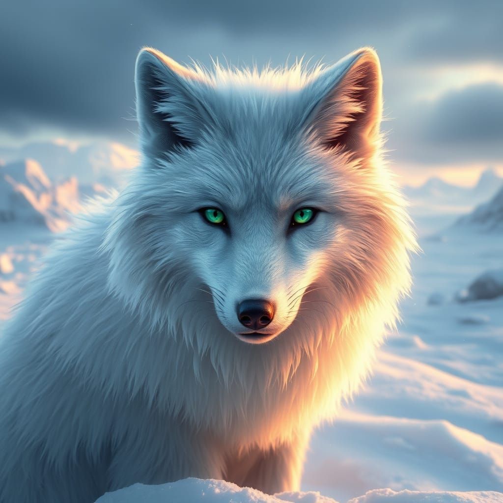 Majestic Snow Fox in Frosty Greenland Landscape