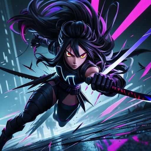 Cybergoth Girl Slaying Monster: Anime-Style Neon Scene