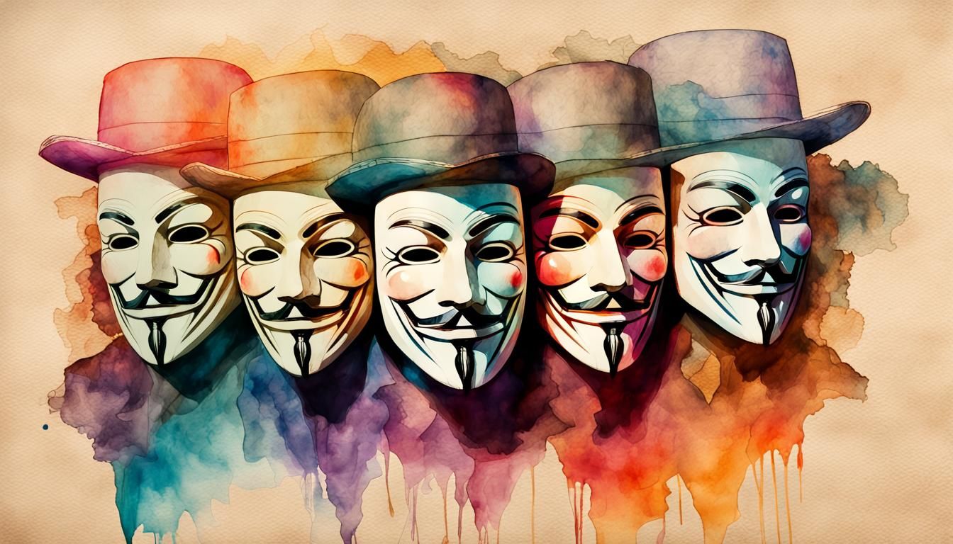 Masked Figures in Watercolor and Acrylic Style