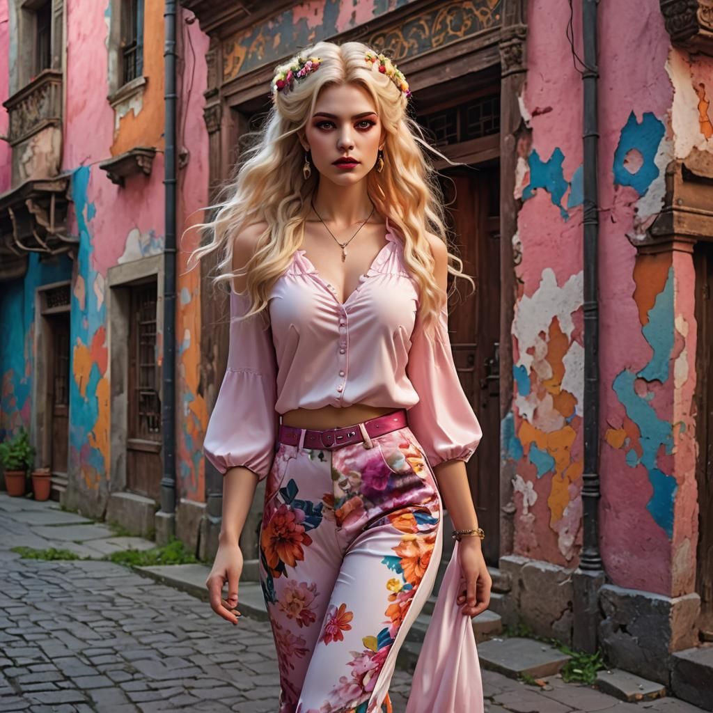 Vampire Hippie in Cityscape Digital Art