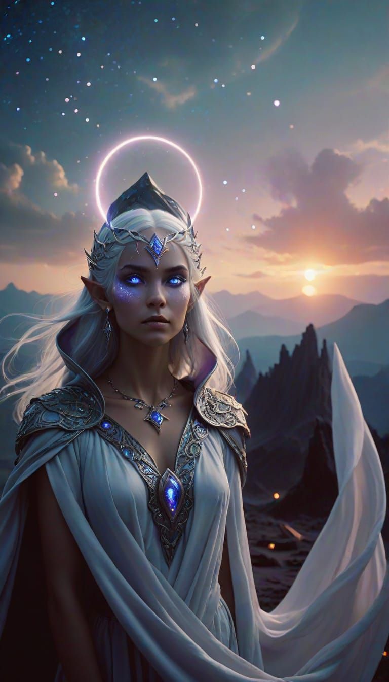 Ethereal Cosmic Hero Woman with Starlight Aura