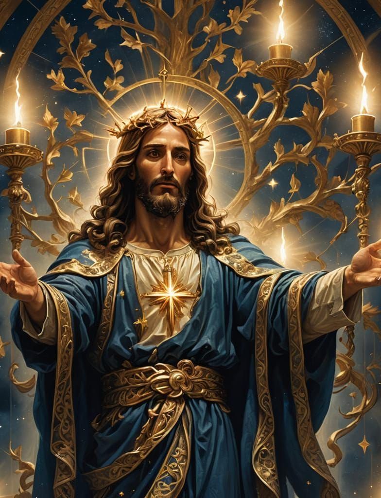 Jesus Among Golden Lampstands: Detailed Matte Painting