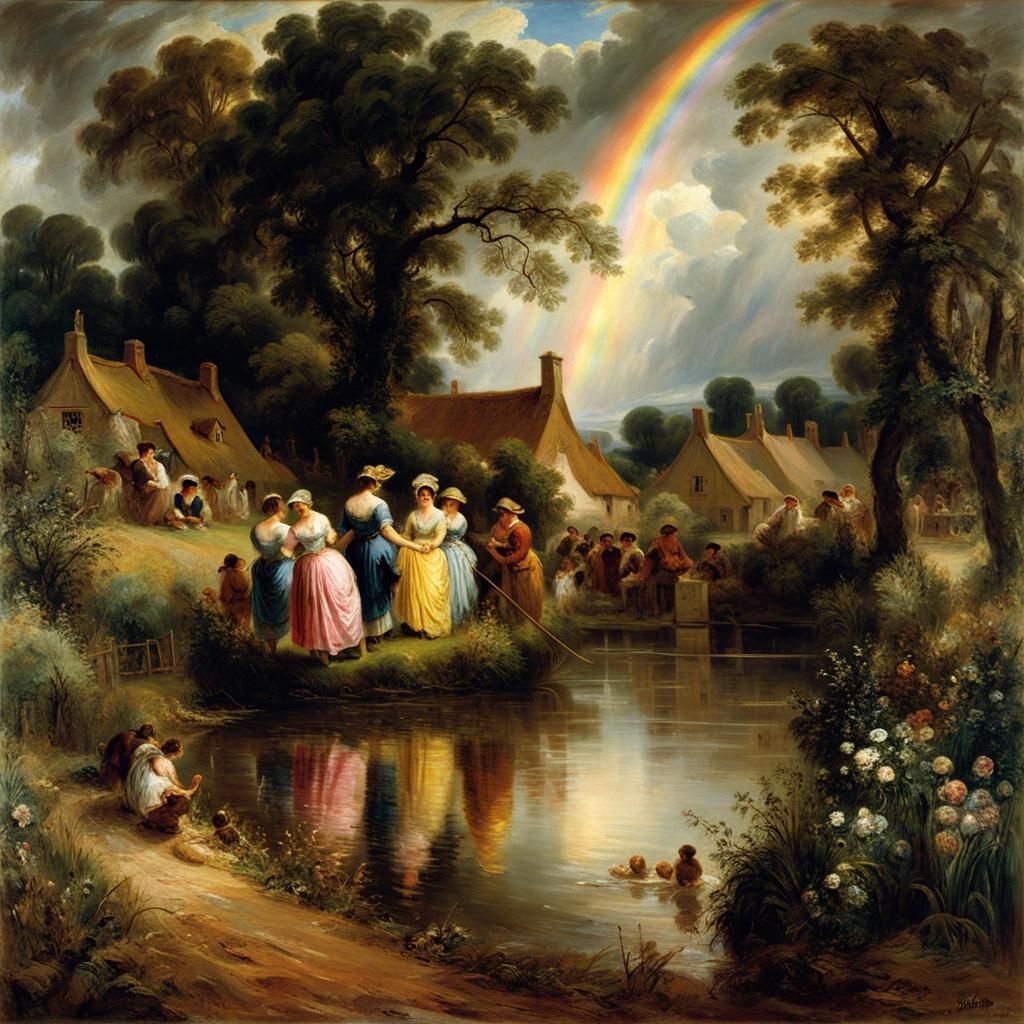 Rainbow Satin Crowd in Rainy Haywain Style