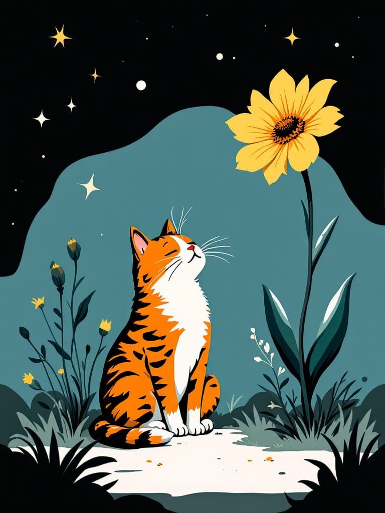 Adorable Cat in 1950s Americana Style Garden