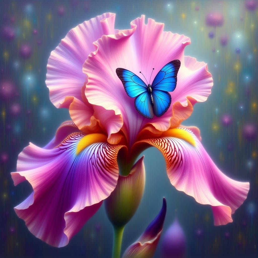 Hyperrealistic Impasto Oil Painting of a Pink Iris Flower wi...