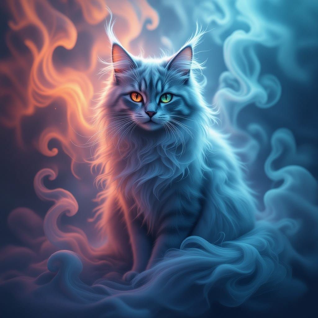 Ethereal Smoke Cat in Mystical Matte Painting Style