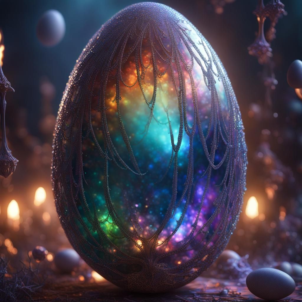 Iridescent Egg in Ethereal Mist, Digital Matte Painting
