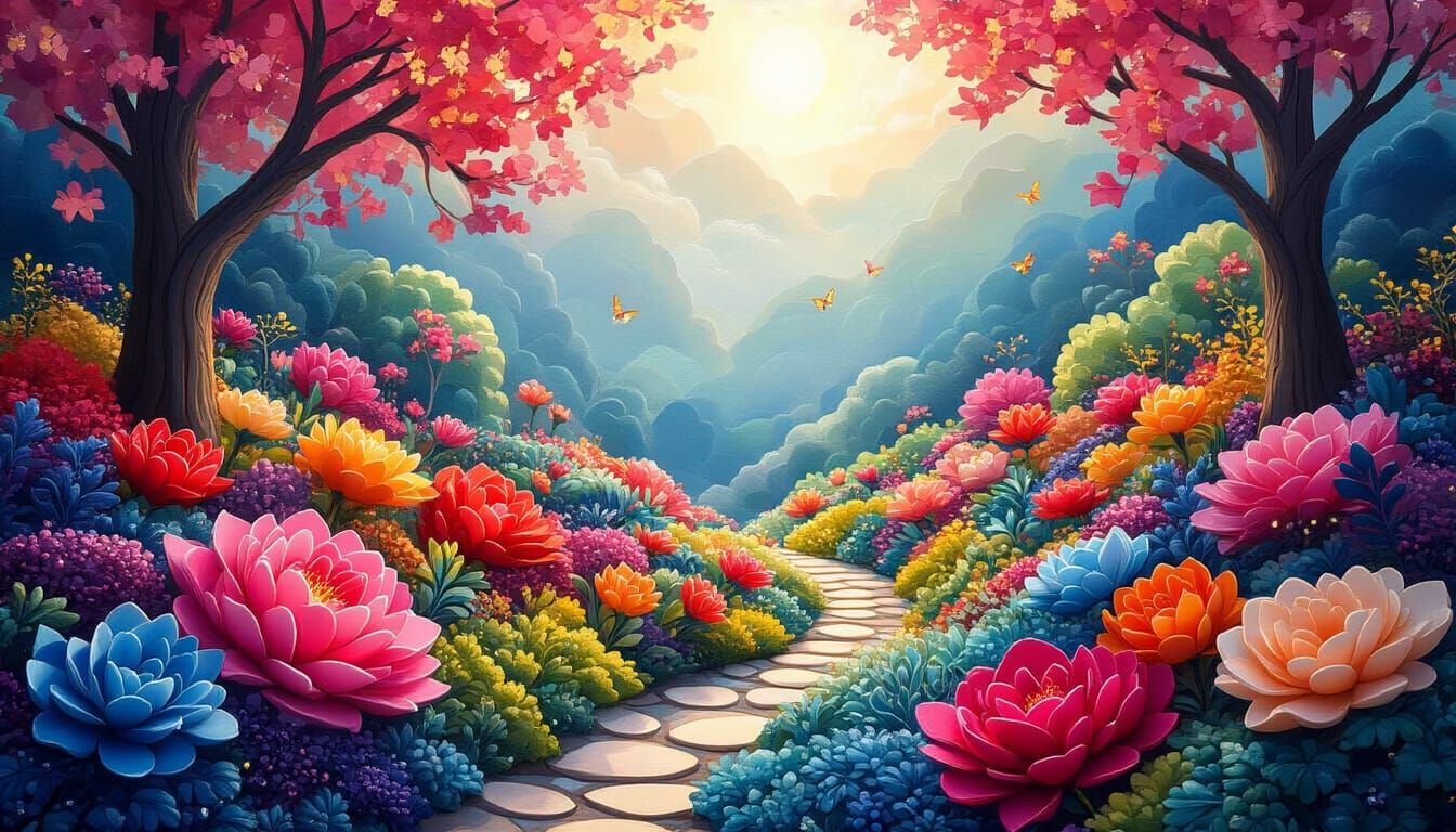 Vibrant Felt Garden Tapestry in Kirigami Style