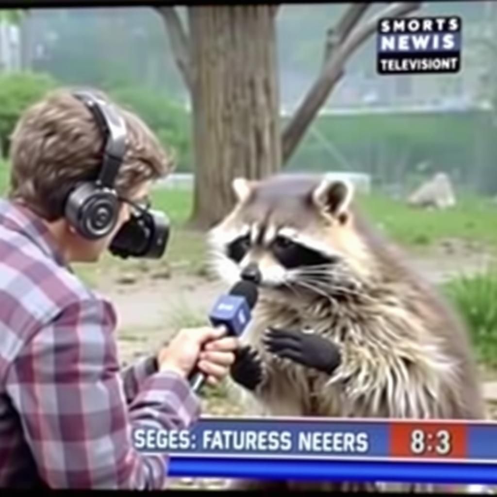 News Reporter Interviews Raccoon: 1980s TV Screenshot