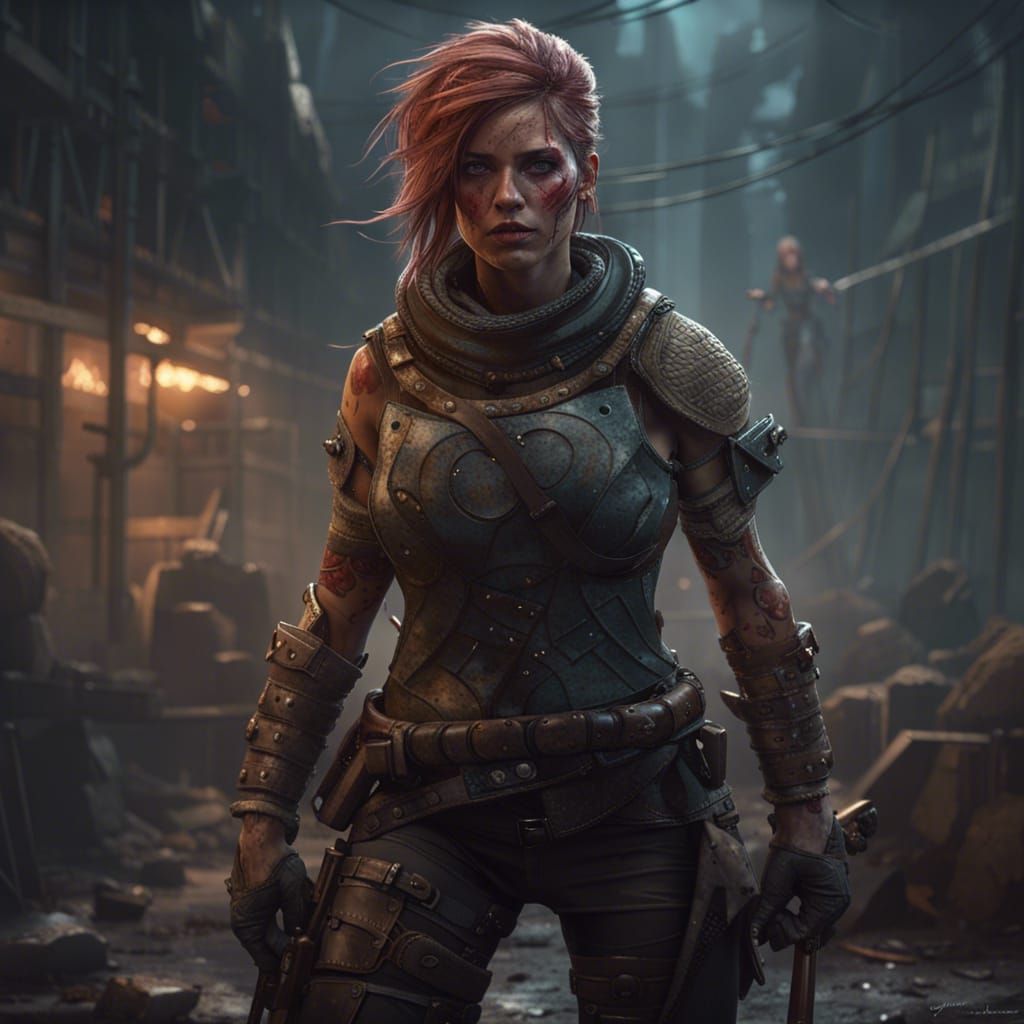 Post-Apocalyptic Female Warrior in Dark Fantasy Style