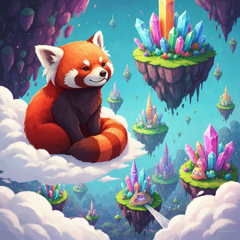 Red Panda on Cloud Over Crystal City