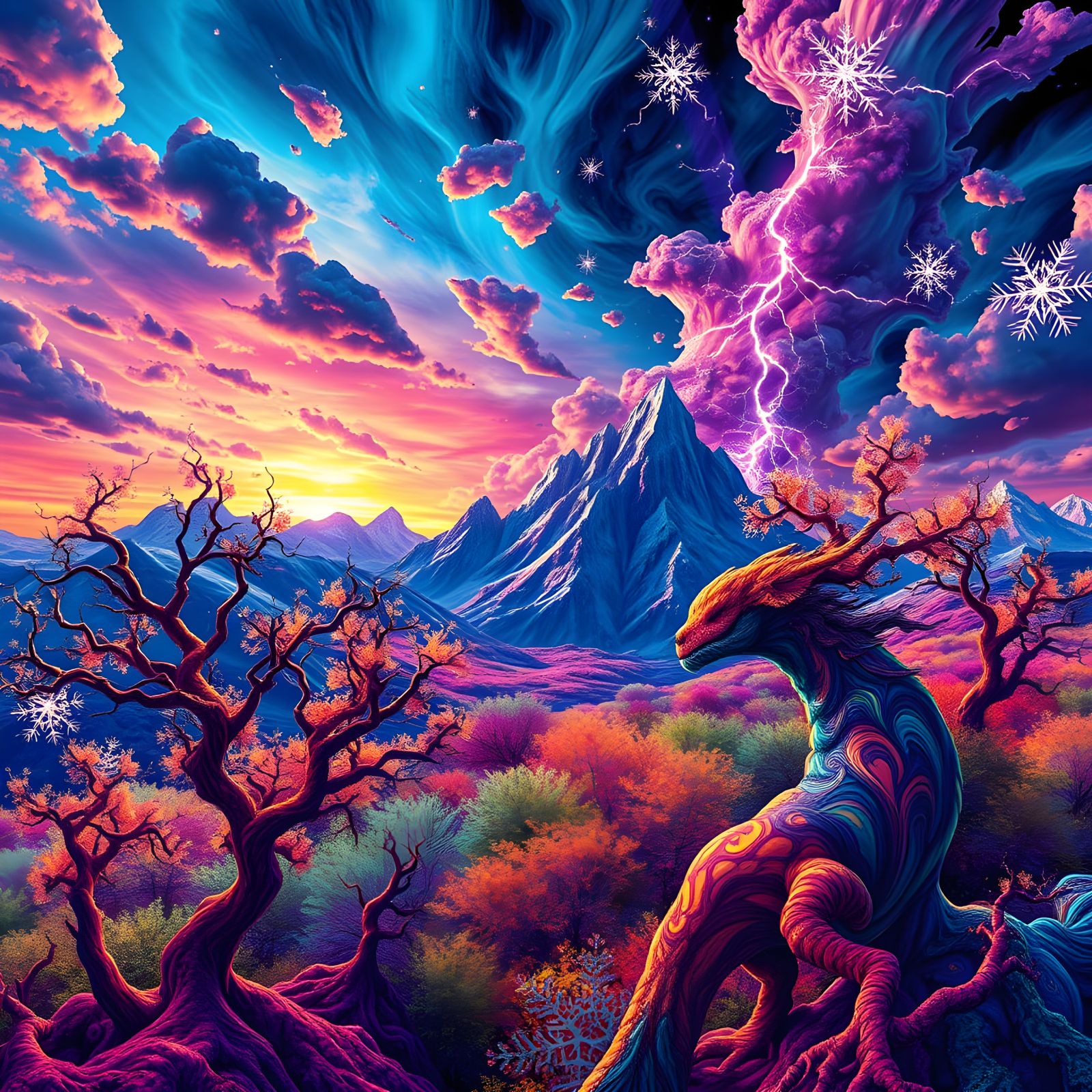 Vibrant Fractal Cityscape in Ultra Detailed Graffiti Style