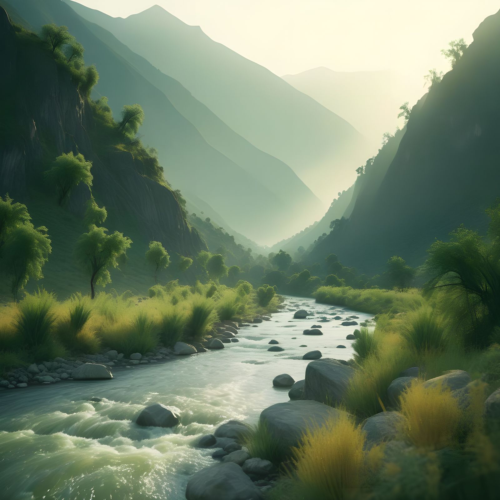 Cinematic River Valley at Sunrise