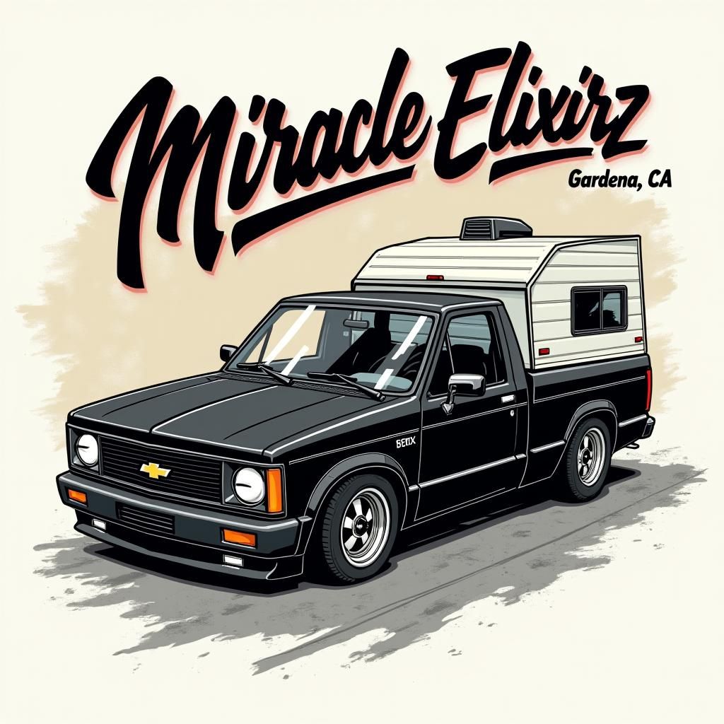 Retro Anime Chevy S10 Logo in Black and White