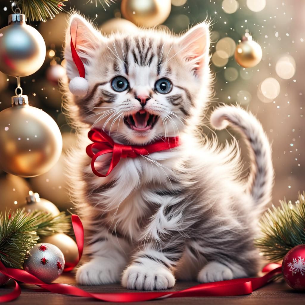 Adorable Christmas Kitten Celebrates Holiday