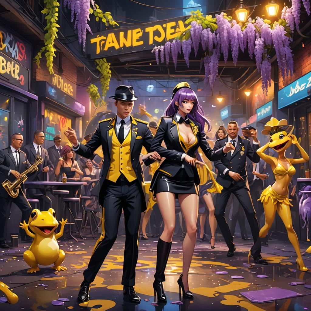 Wisteria, Toad, and Pear Dance in Nightclub Graffiti Art