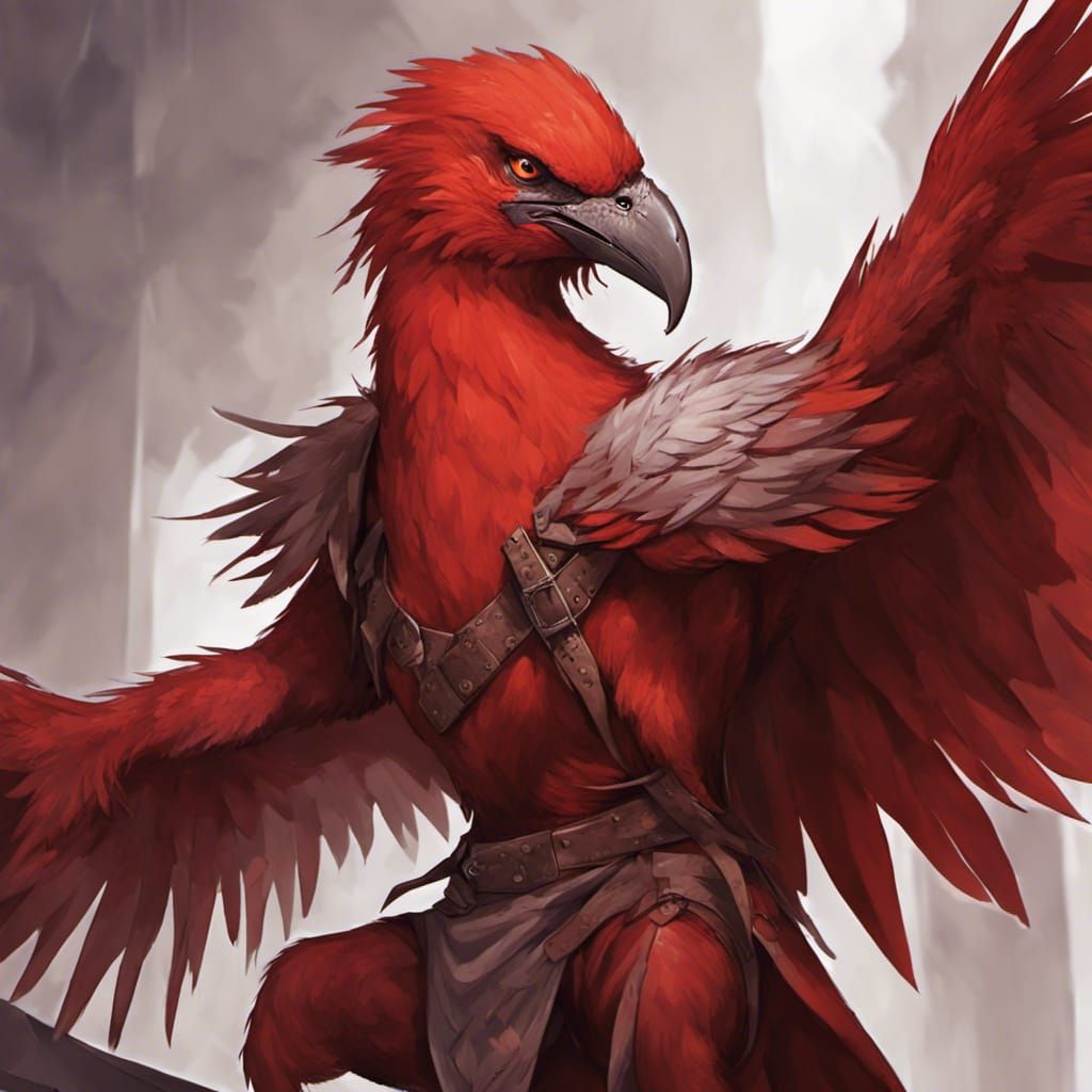 Aggressive Red Aarakocra Fantasy Portrait