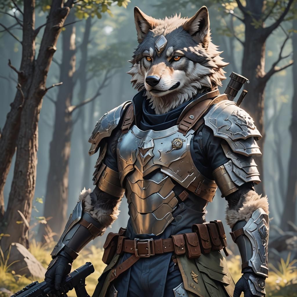 Detailed Anthro Wolf Soldier in 3D Anime Art