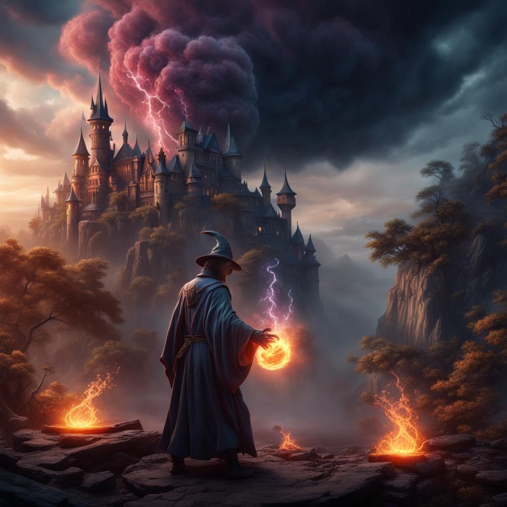 Sorcerer Casting Poison Cloud Spell in Detailed Matte Painti...