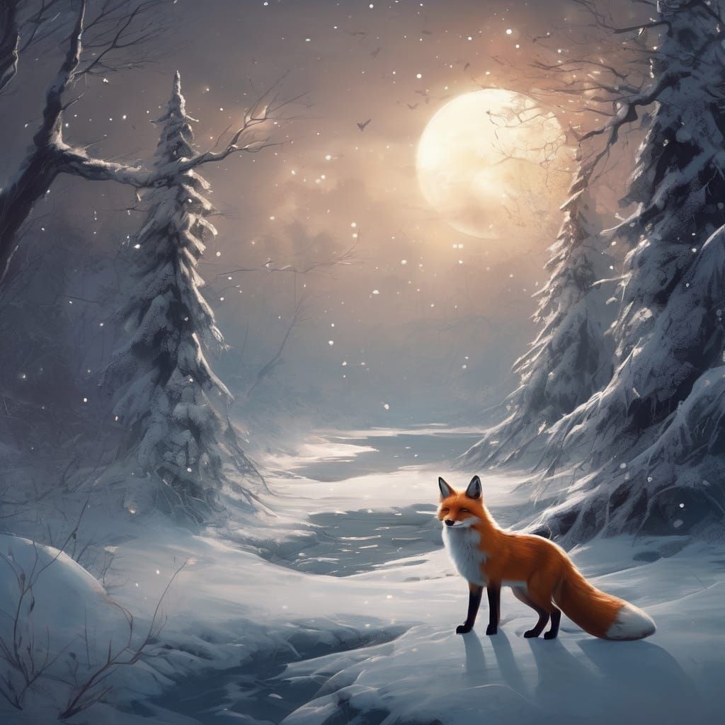 Magical Winter Forest Christmas Tree with Fox
