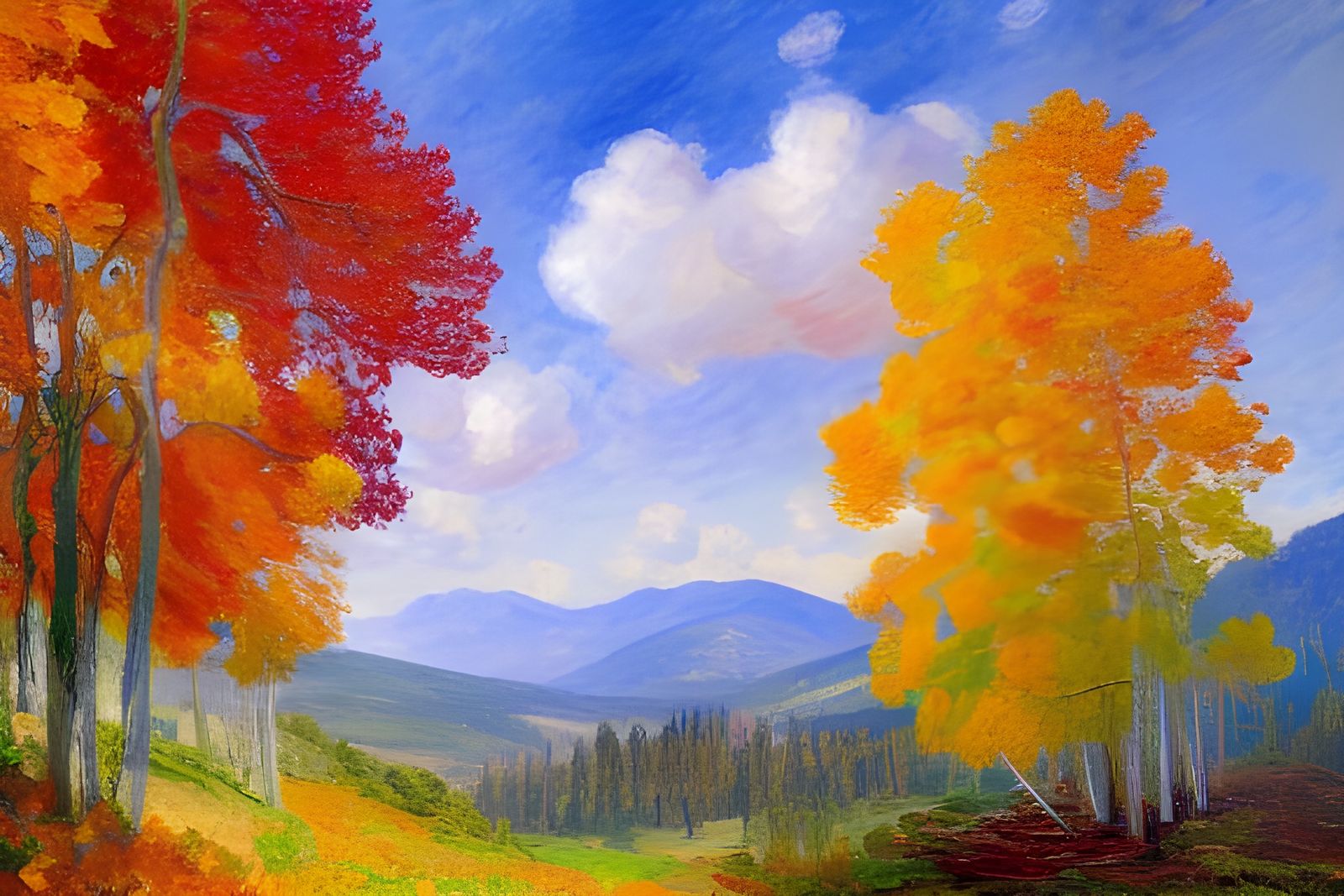 Autumn Forest Landscape in Vivid Impressionist Style