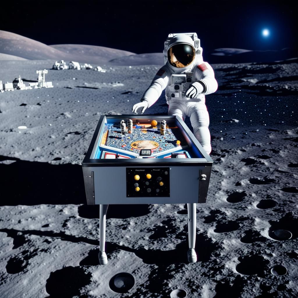 Astronaut Plays Pinball on the Moon