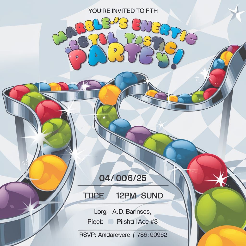 Vibrant Marble Run Birthday Invitation in Bright Colors