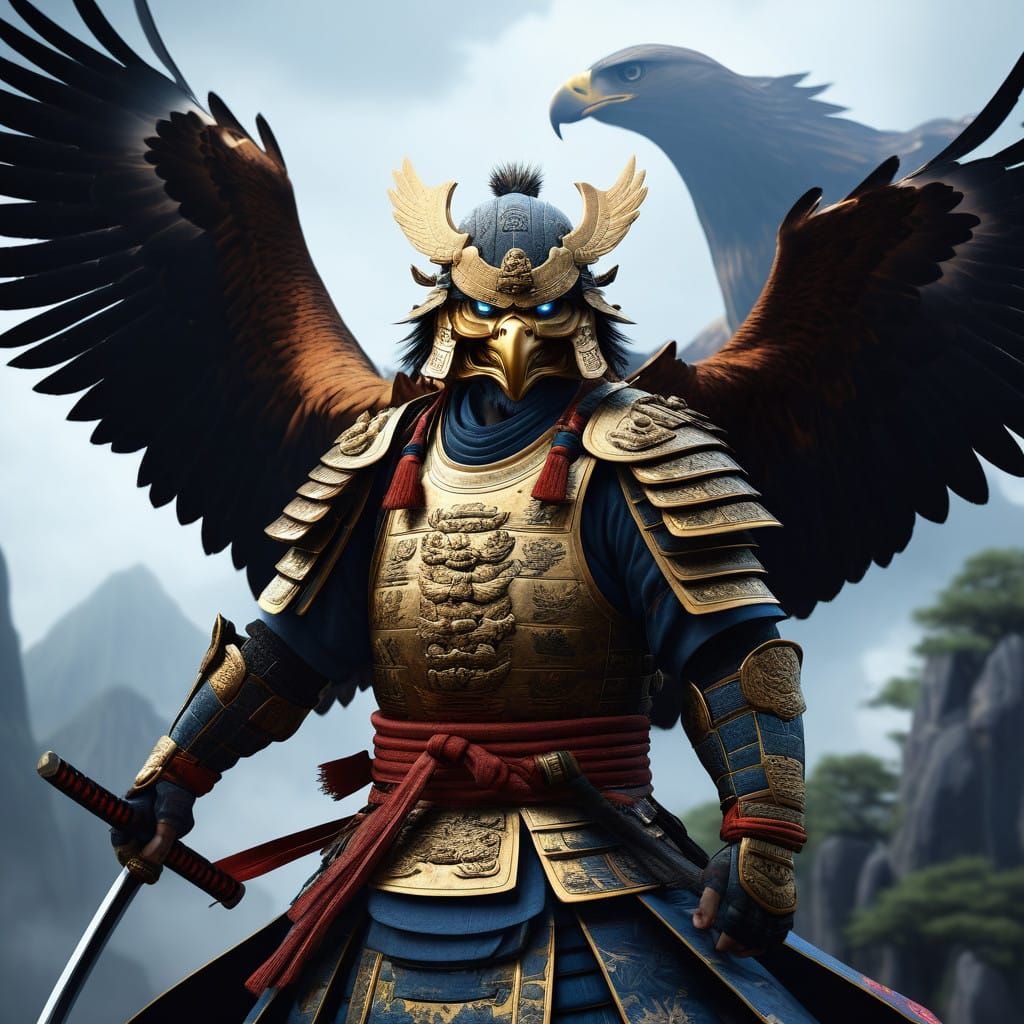 Fantastical Samurai with Eagle's Head