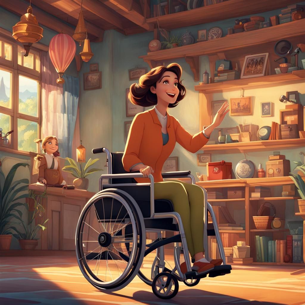 Animated Movie Scene: Woman Doing Wheelchair Tricks