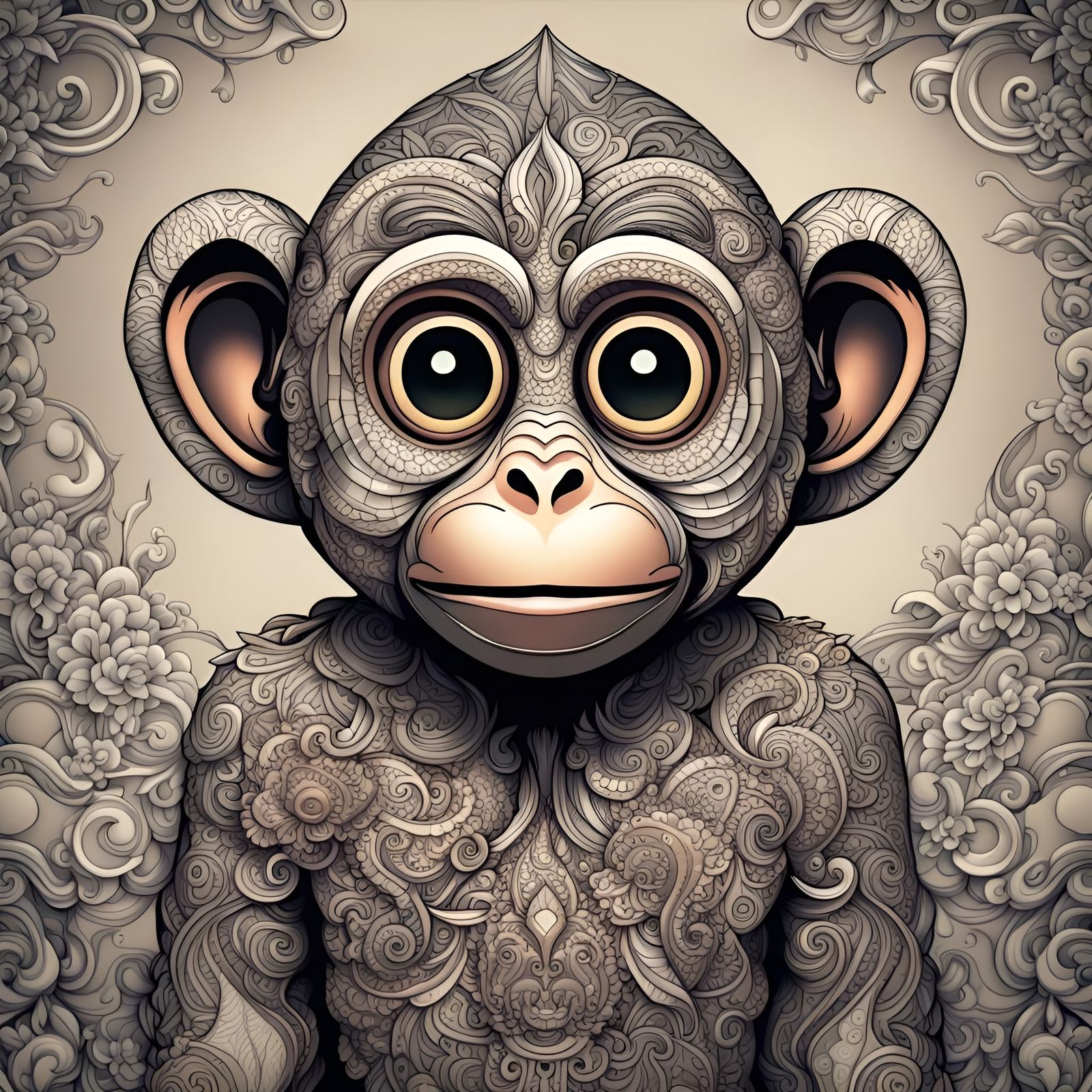 Cute Monkey Portrait in Cutecore Style