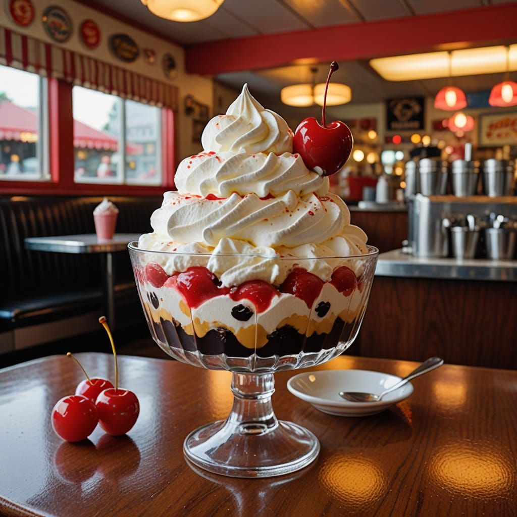 Ice Cream Sundae in 1960s Diner