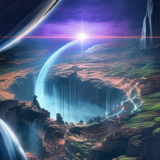 Epic Exoplanet Landscape with Water and Flames