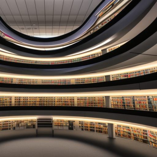 Surreal Futuristic Library in Space