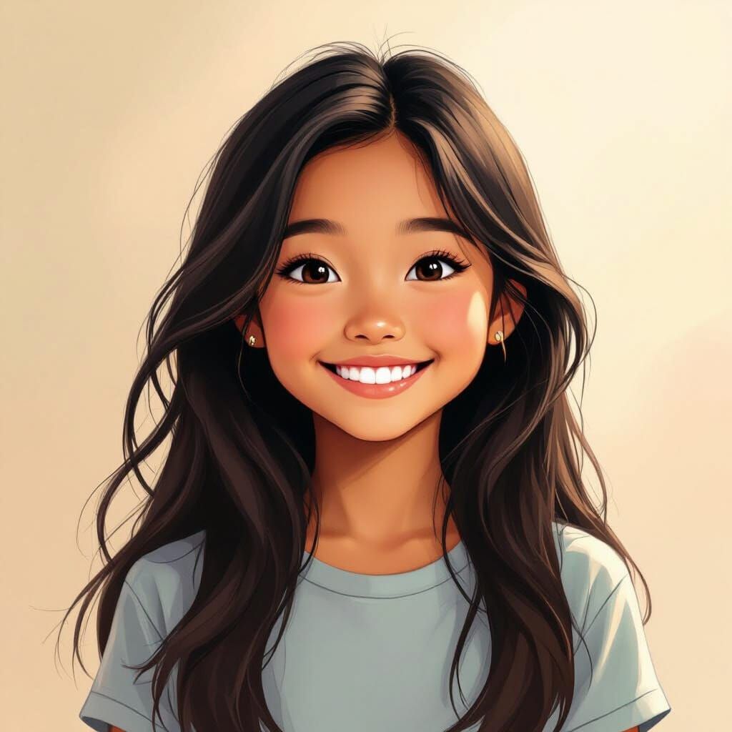Portrait of a Smiling Young Girl in Digital Art Style